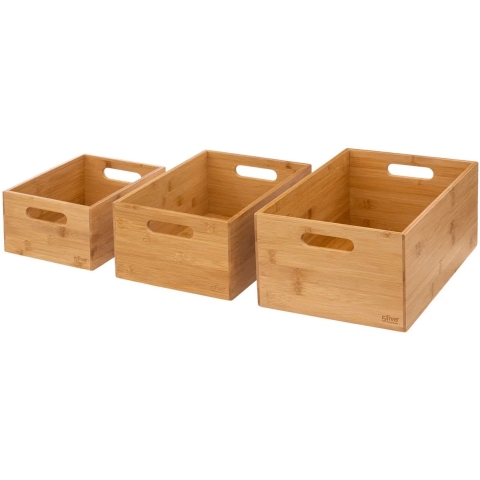 Kast/badkamer opbergmandjes - set 3x stuks - bamboe hout - in 3 formaten -