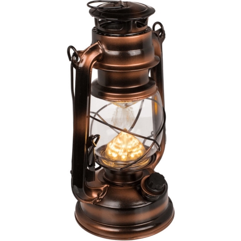 Stormlantaarn LED - metaal - brons/bruin - 15 x 25 cm - tuinverlichting/sfeerverlichting - op batter -