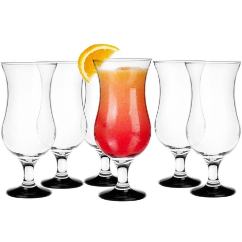Cocktail glazen - 6x - 420 ml - zwart - glas - pina colada glazen -