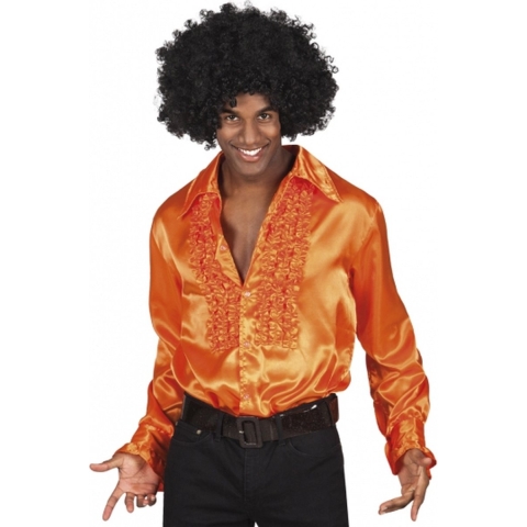 Carnaval verkleedkleding shirt met rouches - oranje - heren - blouse - polyester - Disco time L -