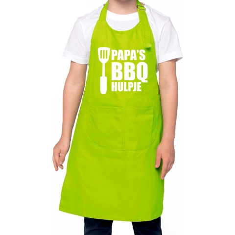 Papa s BBQ hulpje Barbecue schort kinderen/ bbq keukenschort kind groen voor jongens en meisjes One size -