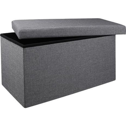 Poef - hocker - opbergbox - grijs - polyester/mdf - 76 x 38 cm - opvouwbaar -