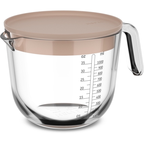 Mepal Glas maatbeker met deksel Chef it - 1000 ml - Maataanduiding - Vaatwasmachine-, magnetron- en ovenbestendig - Bakspullen - Chalk
