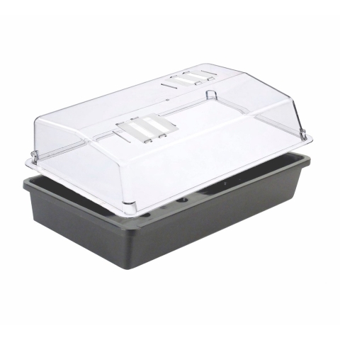 4x stuks Rechthoekige kweekbak met deksel voor zaailingen antraciet grijs kunststof 37.5 x 24 x 6 cm -