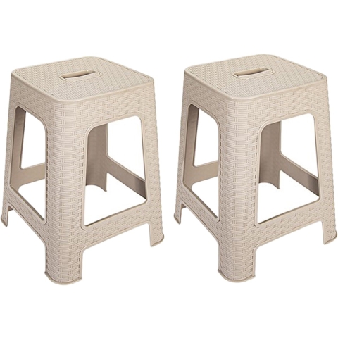 Zit krukjes - 4x - beige - rotan kunststof - 37 x 37 x 45 cm - extra zitplaatsen -