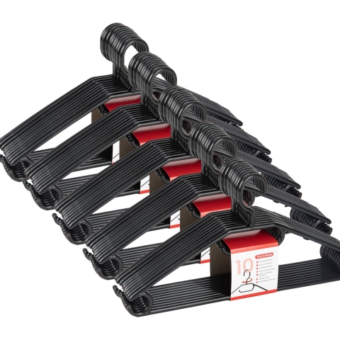 Kledinghangers SORTED - 50x stuks - kunststof - zwart - B40 cm - draaibare haak -