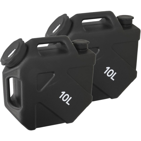 Gerimport Jerrycan/benzinetank - 2x - 10 liter - zwart - kunststof - met flexibele schenktuit -