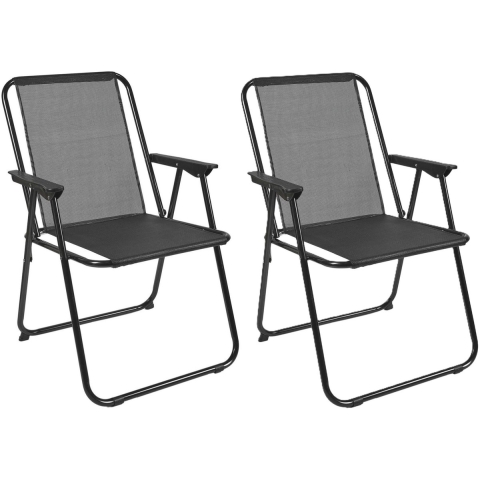 Home Deco Factory camping/strand stoel - 2x - aluminium - inklapbaar - zwart - L45 x B54 x H84 cm -