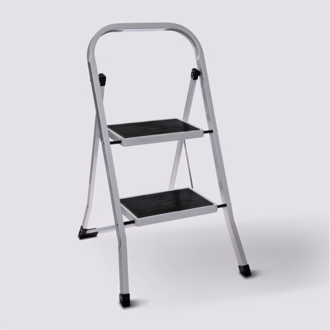 Huishoudtrapje - inklapbaar - met 2 treden - metaal - Lengte 81 cm - opstap trapje - zwart -