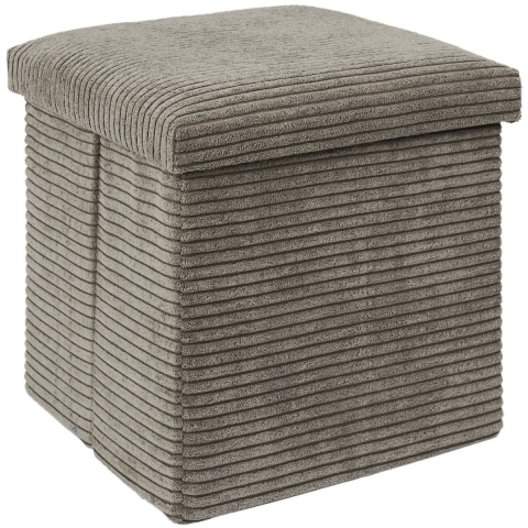 Poef/hocker - opbergbox - rib - taupe - polyester - 38 x 38 cm -