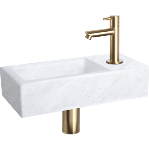 Differnz Helios Fonteinset - Wasbak Marmer met Kraan Recht - Mat Goud - 37.5 x 18.5 x 9.5 cm
