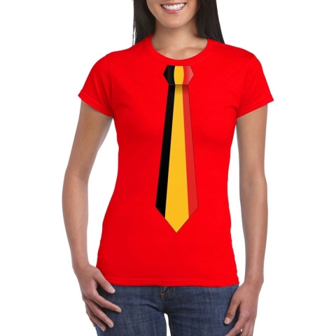 Rood t-shirt met Belgie vlag stropdas dames XL -