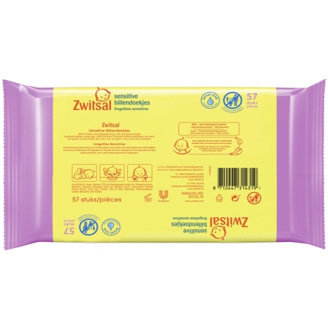2x Zwitsal Billendoekjes Sensitive Voordeelverpakking 24x57= 1368 stuks