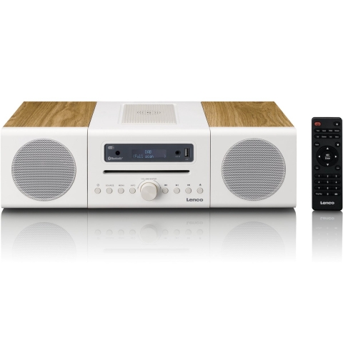 LENCO MC-375WHWD - HiFi Stereo set met DAB+/FM radio, Bluetooth, CD-speler en draadloos oplaadstation - Wit/Houtkleurig