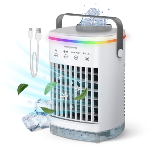Vulpes Goods® Tech - Mini Airco PRO - Mobiele Airco - Luchtkoeler 4in1 - Aircooler - Tafelventilator
