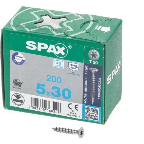 SPAX 880919209050030 R 88091 Senkkopf T-STAR Verzonken houtschroef 5 mm 30 mm Torx, Binnen-T Staal Roestvast 200 stuk(s)