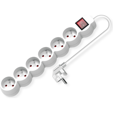 VALUE 6voudige stekkerdoos UTE, met aan/uit schakelaar, wit, 1,5 m