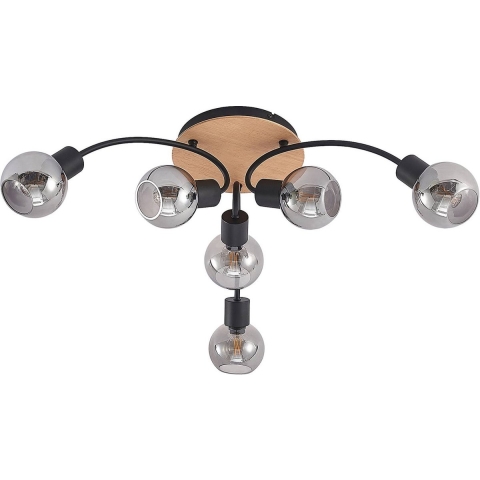 Lindby - Eridia 6 Round Plafondlamp Black/Wood