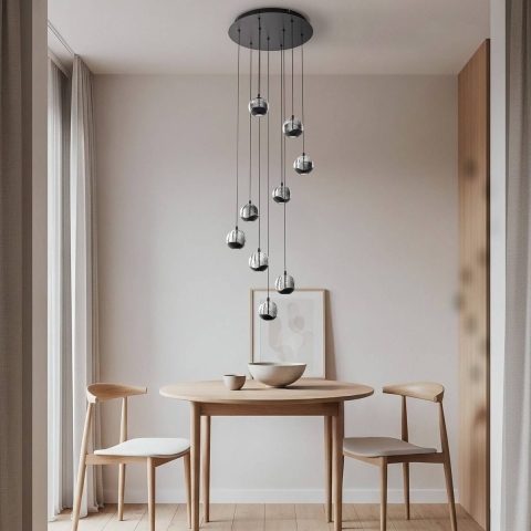 Lucande - Hayley LED hanglamp 9-lamps zwart glas