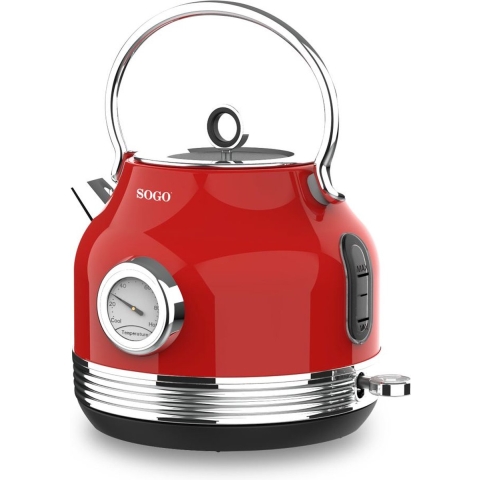 SOGO Retro Waterkoker Snoerloos RVS - 1.8 Liter - Met Thermometer - 2200W - Rood