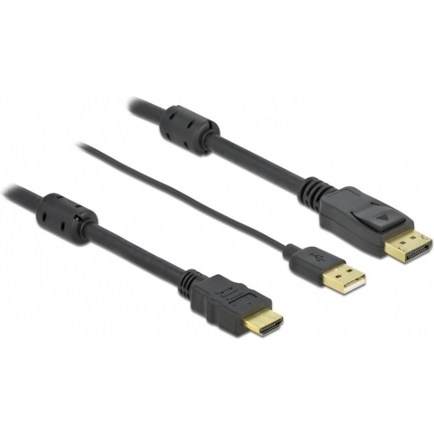 Delock 85964 DisplayPort-kabel DisplayPort / HDMI / USB Aansluitkabel HDMI-A-stekker, USB-A stekker, DisplayPort-stekker 2 m Zwart Vergulde steekcontacten, 4K