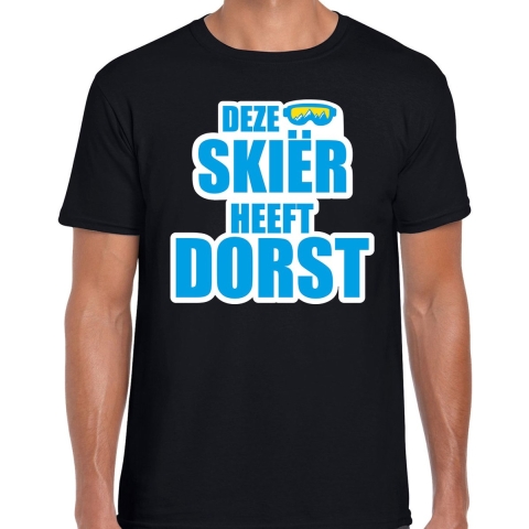 Apres ski t-shirt Deze skieer heeft dorst zwart heren - Wintersport shirt - Foute apres ski outfit XL -