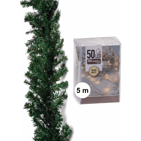 Dennenslinger/dennen guirlande groen 270 cm met warm witte verlichting -