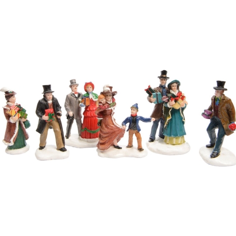 Lumineo kerstdorp accessoires - 6-delig - mensen - 3 x 4 x 7 cm - kerstdorpje onderdelen -