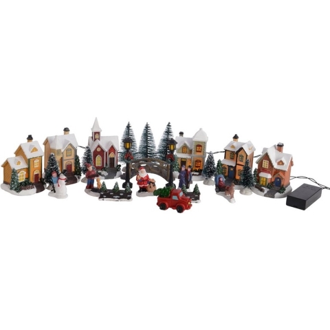 Kerstdorp winterlandschap - 25-delige set - met LED verlichting - warm wit -