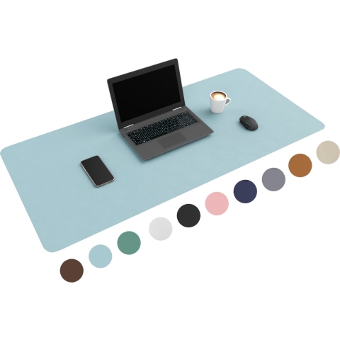 WURK Bureau Onderlegger - Kunstleer - XXL Muismat met Kabel Clip - Baby Blauw - 120x60