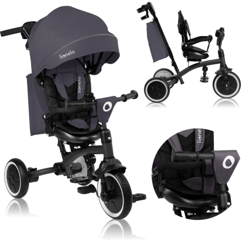 Lionelo Tris Plus - Driewieler - 2-in-1 kinderwagen en driewieler - 360° draaibare zitting - Grey Stone