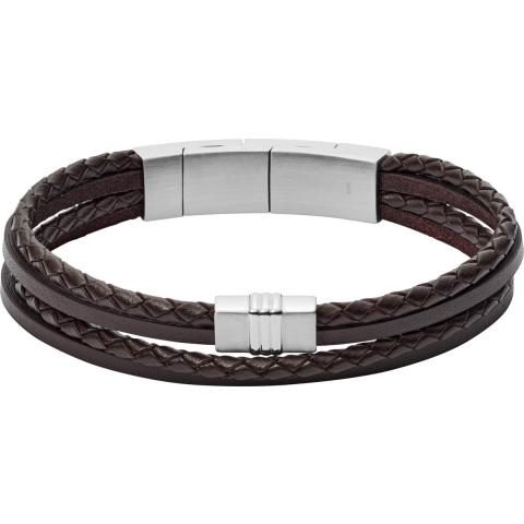 Fossil Vintage Casual JF02934040 - Herenarmband 180 - 190 mm - Leer&Roestvrij staal - Zwart&Zilverkleurig