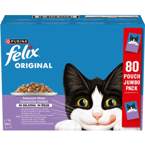 Felix Original Kattenvoer Nat Pouch Gelei Mix Selection 80 x 85 gr
