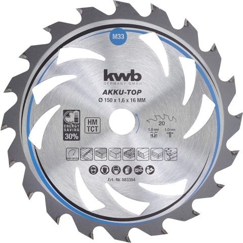 kwb 583354 Hardmetaal-cirkelzaagblad 150 x 16 x 1.0 mm Aantal tanden: 20 1 stuk(s)