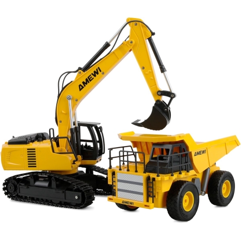 Amewi 22710 2-in-1 Set Kipper & Kettenbagger 1:24 Elektro RC functiemodel voor beginners RTR Met lichteffect