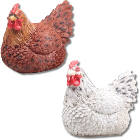 2x Kip tuin beeldje - voor binnen/buiten - 24 x 18 x 20 cm - dieren tuinbeelden -