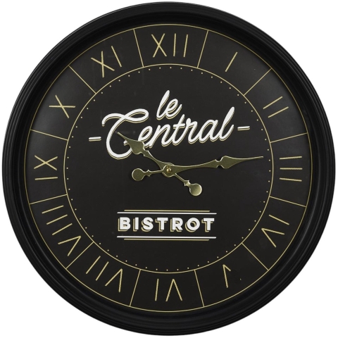 Home deco factory Wandklok Vintage bistro - zwart - kunststof - D50 cm -