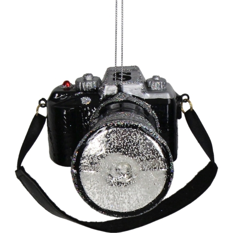 Ornament kerstbal Camera Glas Zwart 12.1 cm - Hd collection