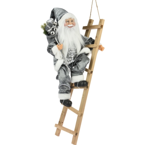 Kerstman op trap staand zilver - Nampook