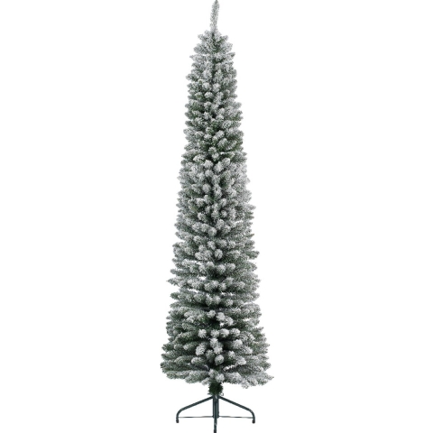 Kunstkerstboom Pencil pine snowy h210 cm dia 50 cm extra smal groen/wit - Everlands