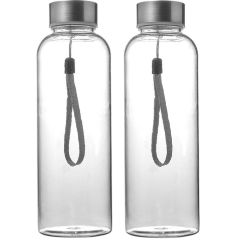 Set van 8x stuks drinkfles waterfles - 500 ml - transparant - bpa-vrij - bidon - rvs dop -
