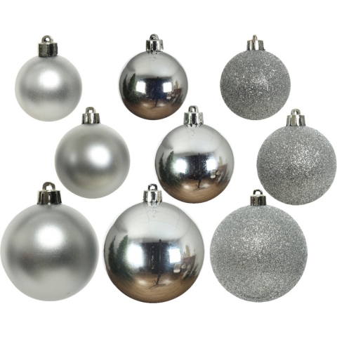 Kerstballen - 26x st - zilver - 6-8-10 cm - kunststof - kerstversiering -