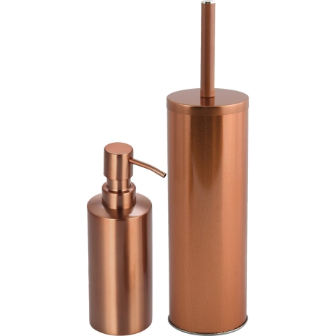 Toiletborstel in houder 27 cm/zeeppompje badkamer set Kyoto - Metaal/rvs - koper -