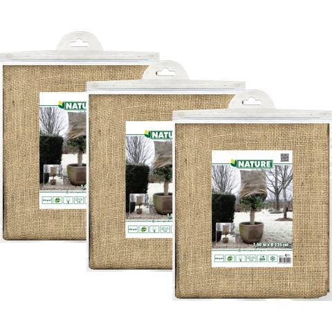 Plantenhoes jute - 3x - H150 x D125 cm - naturel - met trekkoord - anti-vorst beschermhoes -