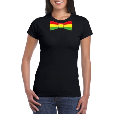 Zwart t-shirt met Limburgse vlag strik voor dames L -