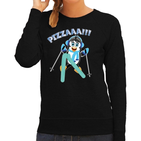 Apres ski sweater dames - pizzaaa - zwart - wintersport - snowboarden - pinguin - pizzapunt XS -