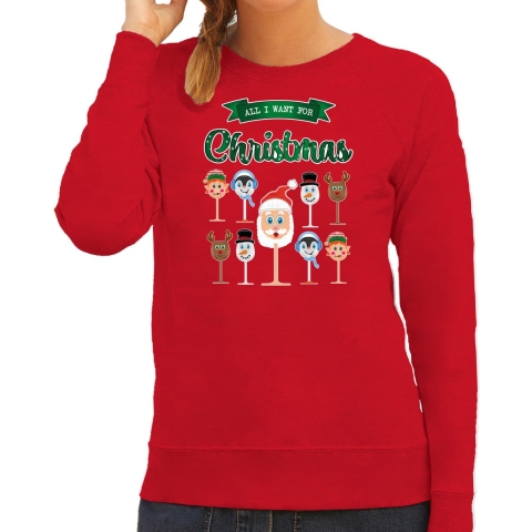 Foute Kersttrui/sweater voor dames - Kerst Wijn - rood - All I Want For Christmas 2XL -