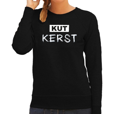 Foute Kersttrui/sweater voor dames - Kut Kerst - zwart/wit XS -