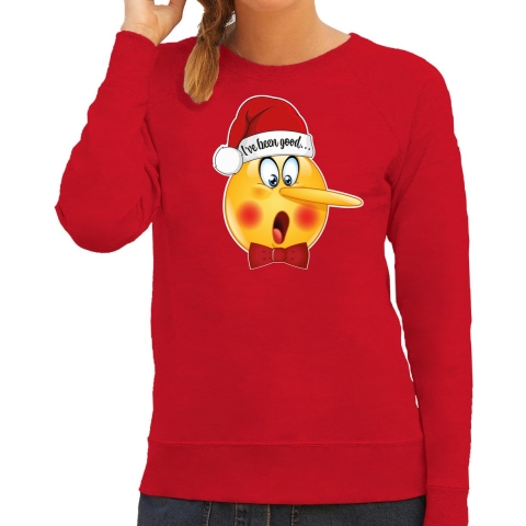 Foute kersttrui/sweater dames - Leugenaar - rood - braaf/stout M -
