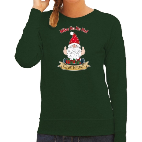 Foute Kersttrui/sweater voor dames - Kado Gnoom - groen - Kerst kabouter XS -